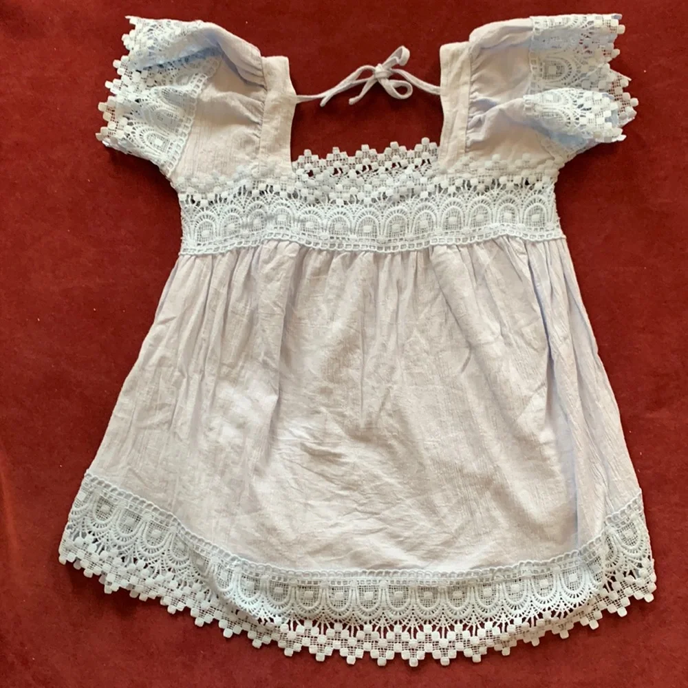 ✨WORN ONCE✨ Square Neck Lace Crochet Flowy Casual Boho Blouse - Picture 5 of 12